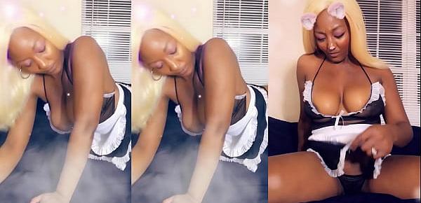  Ebony maid house cleaning in thong